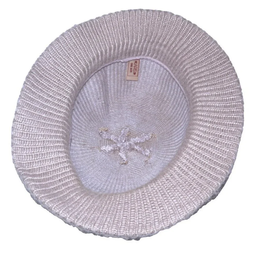 Vintage ARIS tan knit Women's bucket hat with brim made in USA One Size